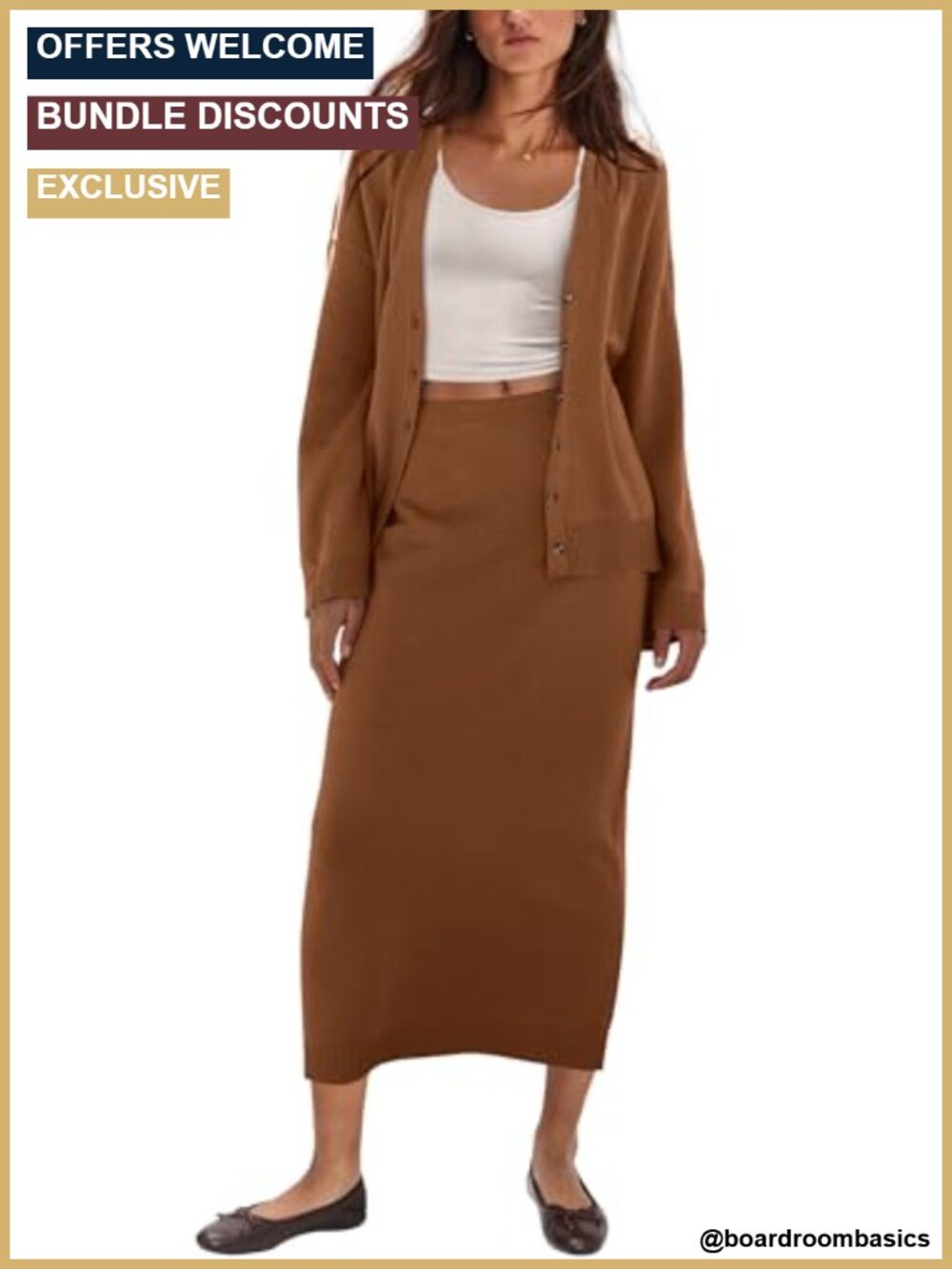 2 Piece Sweater Skirt Set Button Down Cardigan and Knit Maxi Skirt